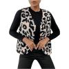 imageSweatyRocks Womens Casual V Neck Vest Top Button Down Sleeveless Leopard Print Jackets Work Office WaistcoatOffwhite and Black