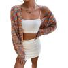imageSweatyRocks Womens Color Block Long Sleeve Open Front Cardigan Sweater Knit Crop TopMulticoloured