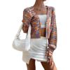 imageSweatyRocks Womens Color Block Long Sleeve Open Front Cardigan Sweater Knit Crop TopMulticoloured
