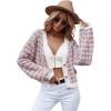 imageSweatyRocks Womens Color Block Long Sleeve Open Front Cardigan Sweater Knit Crop TopPink Blue