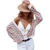 imageSweatyRocks Womens Color Block Long Sleeve Open Front Cardigan Sweater Knit Crop TopPink Blue