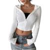 imageSweatyRocks Womens Crop Hoodie Full Zip Up Long Sleeve Drawstring Cropped JacketsWhite