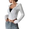 imageSweatyRocks Womens Crop Hoodie Full Zip Up Long Sleeve Drawstring Cropped JacketsWhite
