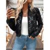 imageSweatyRocks Womens Crop Jackets Sheer Mesh Floral Lace Zip Up Bomber JacketBlack