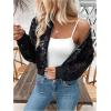 imageSweatyRocks Womens Crop Jackets Sheer Mesh Floral Lace Zip Up Bomber JacketBlack