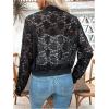 imageSweatyRocks Womens Crop Jackets Sheer Mesh Floral Lace Zip Up Bomber JacketBlack