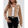 imageSweatyRocks Womens Cropped Shacket Jackets Corduroy Button Down Long Sleeve Crop Jackets Tops ShirtsKhaki