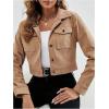 imageSweatyRocks Womens Cropped Shacket Jackets Corduroy Button Down Long Sleeve Crop Jackets Tops ShirtsKhaki