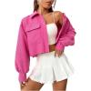 imageSweatyRocks Womens Flap Pocket Drop Shoulder Crop Tops Button Front Collar Casual JacketHot Pink