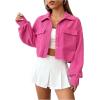 imageSweatyRocks Womens Flap Pocket Drop Shoulder Crop Tops Button Front Collar Casual JacketHot Pink