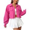 imageSweatyRocks Womens Flap Pocket Drop Shoulder Crop Tops Button Front Collar Casual JacketHot Pink