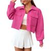 imageSweatyRocks Womens Flap Pocket Drop Shoulder Crop Tops Button Front Collar Casual JacketHot Pink