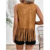 imageSweatyRocks Womens Fringe Open Front Vest Hollow Out Sleeveless Western Vest Tassel JacketsBrown