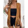 imageSweatyRocks Womens Fringe Open Front Vest Hollow Out Sleeveless Western Vest Tassel JacketsBrown