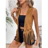 imageSweatyRocks Womens Fringe Open Front Vest Hollow Out Sleeveless Western Vest Tassel JacketsBrown