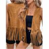 imageSweatyRocks Womens Fringe Open Front Vest Hollow Out Sleeveless Western Vest Tassel JacketsBrown