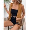 imageSweatyRocks Womens Fringe Open Front Vest Hollow Out Sleeveless Western Vest Tassel JacketsBrown