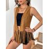 imageSweatyRocks Womens Fringe Open Front Vest Hollow Out Sleeveless Western Vest Tassel JacketsSolid Brown