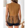 imageSweatyRocks Womens Fringe Open Front Vest Hollow Out Sleeveless Western Vest Tassel JacketsSolid Brown