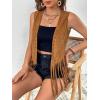 imageSweatyRocks Womens Fringe Open Front Vest Hollow Out Sleeveless Western Vest Tassel JacketsSolid Brown