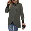 imageSweatyRocks Womens Lapel Collar Button Down Long Sleeve Jackets Single Breasted Asymmetrical Wrap Hem Coat OuterwearGrey