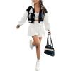 imageSweatyRocks Womens Letter Print Hooded Bomber Jacket Color Block Long Sleeve Cropped Baseball Jacket OuterwearBlack and White