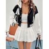 imageSweatyRocks Womens Letter Print Hooded Bomber Jacket Color Block Long Sleeve Cropped Baseball Jacket OuterwearBlack and White