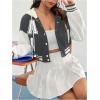 imageSweatyRocks Womens Letter Print Hooded Bomber Jacket Color Block Long Sleeve Cropped Baseball Jacket OuterwearDark Grey