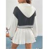 imageSweatyRocks Womens Letter Print Hooded Bomber Jacket Color Block Long Sleeve Cropped Baseball Jacket OuterwearDark Grey