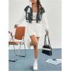 imageSweatyRocks Womens Letter Print Hooded Bomber Jacket Color Block Long Sleeve Cropped Baseball Jacket OuterwearDark Grey