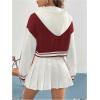 imageSweatyRocks Womens Letter Print Hooded Bomber Jacket Color Block Long Sleeve Cropped Baseball Jacket OuterwearRed
