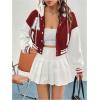 imageSweatyRocks Womens Letter Print Hooded Bomber Jacket Color Block Long Sleeve Cropped Baseball Jacket OuterwearRed