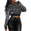 imageSweatyRocks Womens Long Sleeve Sequin Zip Up Bomber Jacket Party Sparkly Crop JacketsBlack