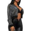 imageSweatyRocks Womens Long Sleeve Sequin Zip Up Bomber Jacket Party Sparkly Crop JacketsBlack