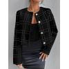 imageSweatyRocks Womens Plaid Long Sleeve Round Neck Button Down Crop Jacket Single Breasted Short Coat TopBlack