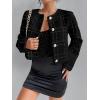imageSweatyRocks Womens Plaid Long Sleeve Round Neck Button Down Crop Jacket Single Breasted Short Coat TopBlack