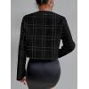 imageSweatyRocks Womens Plaid Long Sleeve Round Neck Button Down Crop Jacket Single Breasted Short Coat TopBlack