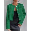 imageSweatyRocks Womens Plaid Long Sleeve Round Neck Button Down Crop Jacket Single Breasted Short Coat TopGreen