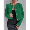 imageSweatyRocks Womens Plaid Long Sleeve Round Neck Button Down Crop Jacket Single Breasted Short Coat TopGreen