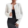 imageSweatyRocks Womens Plaid Long Sleeve Round Neck Button Down Crop Jacket Single Breasted Short Coat TopWhite
