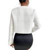 imageSweatyRocks Womens Plaid Long Sleeve Round Neck Button Down Crop Jacket Single Breasted Short Coat TopWhite
