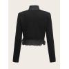 imageSweatyRocks Womens Ruffle Open Front Jacket Stand Collar Long Sleeve Crop Tops OutwearBlack