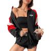 imageSweatyRocks Womens Zip Up Color Block Lightweight Jacket Patchwork Sport Windbreaker Jacket Coat OuterwearBlack Red White