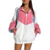 imageSweatyRocks Womens Zip Up Color Block Lightweight Jacket Patchwork Sport Windbreaker Jacket Coat OuterwearWhite Blue Pink