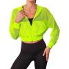 imageSweatyRocks Womens Activewear Hollow Out Mesh Full Zip Hoodie Jacket Crop Top with PocketsBright Yellow