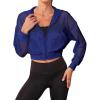 imageSweatyRocks Womens Activewear Hollow Out Mesh Full Zip Hoodie Jacket Crop Top with PocketsRoyal Blue