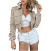 imageSweatyRocks Womens Casual Cropped Jackets Military Safari Zip Up Lightweight Utility Anorak Coat Windbreaker with PocketsKhaki