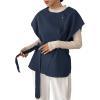 imageSweatyRocks Womens Casual Round Neck Button Front Coat Cap Sleeve Loose Fit Outerwear Jacket with BeltNavy Blue