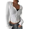 imageSweatyRocks Womens Crop Hoodie Full Zip Up Long Sleeve Drawstring Cropped JacketsWhite