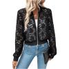 imageSweatyRocks Womens Crop Jackets Sheer Mesh Floral Lace Zip Up Bomber JacketBlack